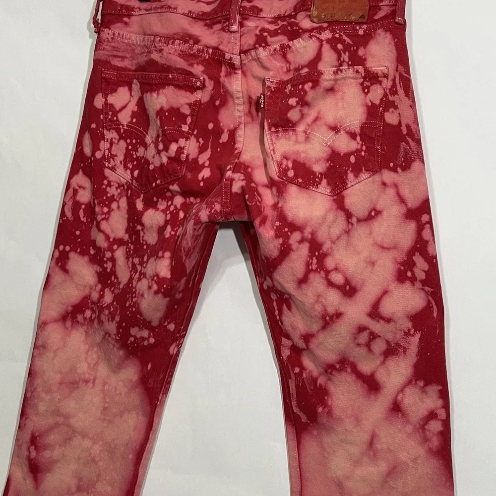 Levis 501 Custom Tie Dye Button Fly Jeans Pink Salmon Red Wash Pants Men 32x32